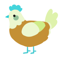 A gold and apple chicken with a head pattern