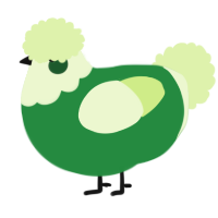 A viridian and apple chicken with a head pattern