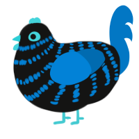 A black and sapphire chicken with a bar pattern