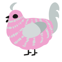 A pink and silver chicken with a bar pattern