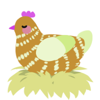 A gold and apple chicken with a bar pattern