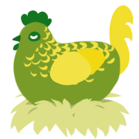 A chartreuse and yellow chicken with a half-lace pattern