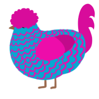 A cerulean and fuchsia chicken with a lace pattern