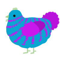 A cerulean and amethyst chicken with a bar pattern