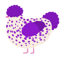 A cream and violet chicken with a speckle pattern