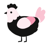 A black and rose chicken with a head pattern