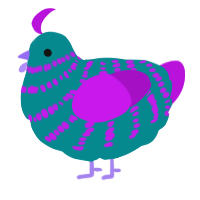 A teal and amethyst chicken with a bar pattern