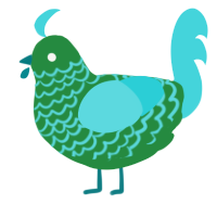 A viridian and aqua chicken with a lace pattern