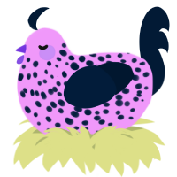A lavender and tumblr chicken with a speckle pattern
