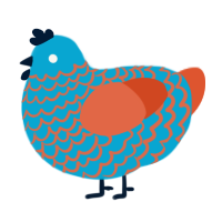 Blue Cheese, a cerulean and vermilion chicken with a lace pattern