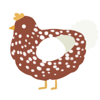 A russet and white chicken with a speckle pattern