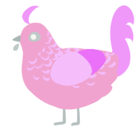 A pink and lavender chicken with a half-lace pattern