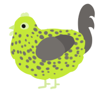 A lime and grey chicken with a speckle pattern