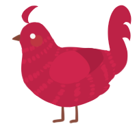 A crimson chicken with a bar pattern