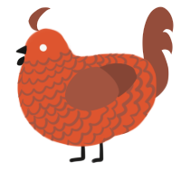 A vermilion and russet chicken with a lace pattern