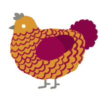 A orange and maroon chicken with a lace pattern
