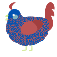 A ultramarine and red chicken with a double-lace pattern