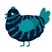 A tumblr and teal chicken with a bar pattern