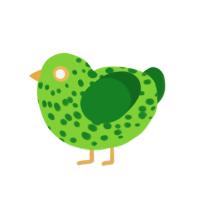 A grass and leaf chicken with a speckle pattern