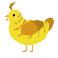 A yellow and ochre chicken with a half-bar pattern