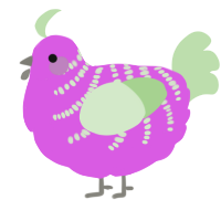 A orchid and gluppy chicken with a half-bar pattern