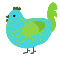 A aqua and grass chicken with a speckle pattern