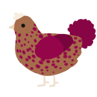 A brown and maroon chicken with a speckle pattern