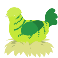 A lime and viridian chicken with a half-bar pattern