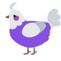 A blurple and mist chicken with a head pattern