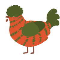 A vermilion and olive chicken with a bar pattern