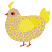 A beige and yellow chicken with a lace pattern