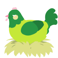 A lime and viridian chicken with a head pattern