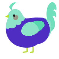 A indigo and mint chicken with a head pattern
