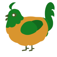 A orange and leaf chicken with a head pattern