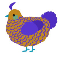A ochre and indigo chicken with a lace pattern