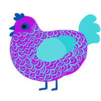 A amethyst and aqua chicken with a double-lace pattern