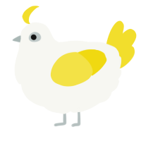 A white and lemon chicken with a head pattern