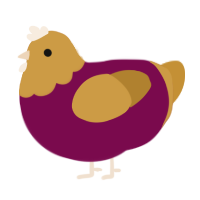 A wine and gold chicken with a head pattern
