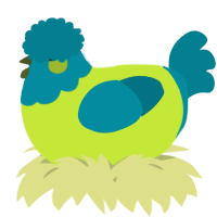 A lime and sea chicken with a head pattern