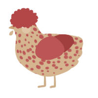 A beige and red chicken with a speckle pattern