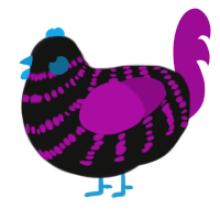 A black and plum chicken with a bar pattern