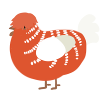A vermilion and white chicken with a half-bar pattern