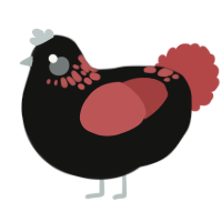 A black and red chicken with a neck-speckle pattern