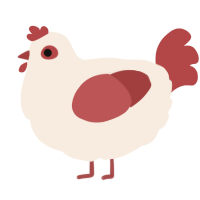 A cream and red chicken