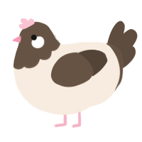 A cream and bark chicken with a head pattern