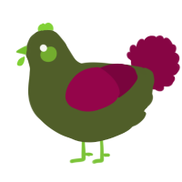 A olive and maroon chicken