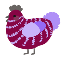 A maroon and lilac chicken with a bar pattern