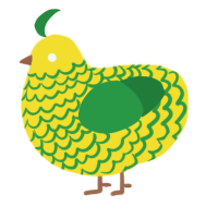 A yellow and viridian chicken with a lace pattern