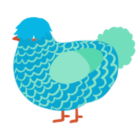 A cerulean and mint chicken with a lace pattern
