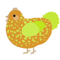 A orange and lime chicken with a speckle pattern